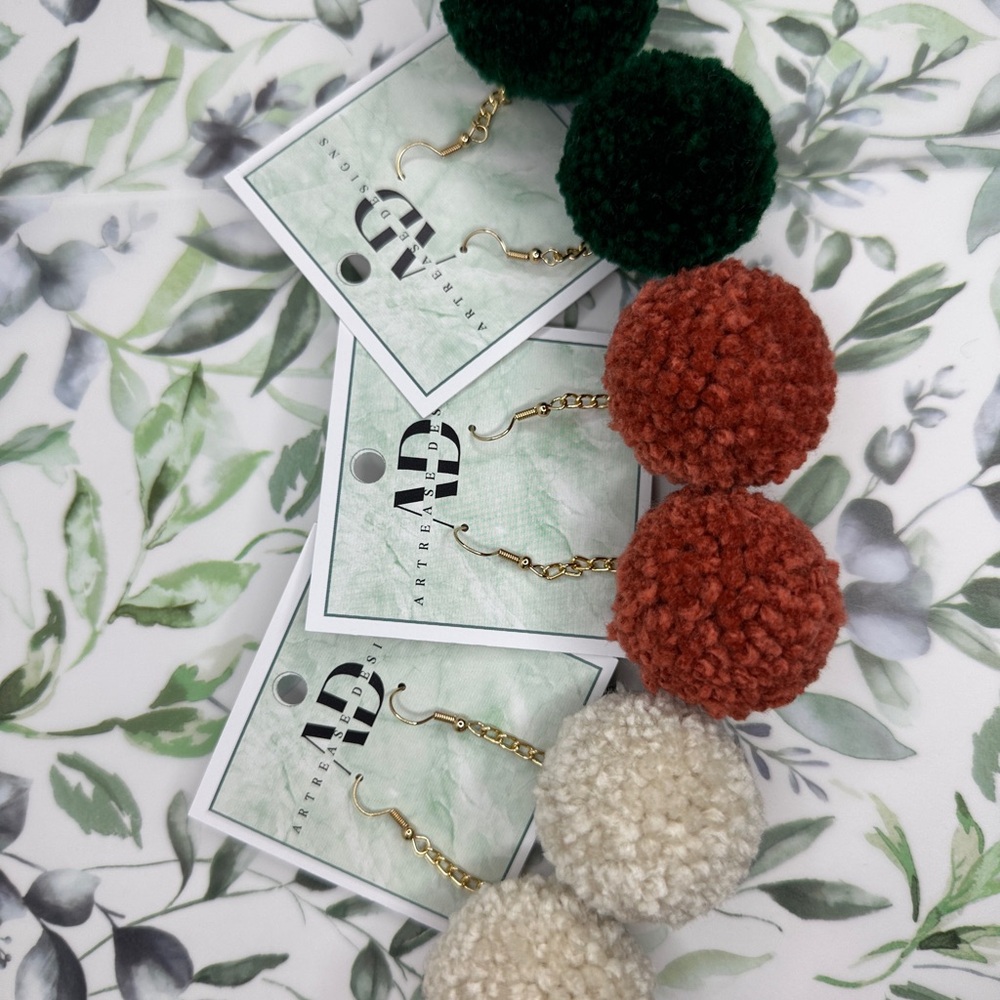 Autumn Pom Pom Earring Set - Picture 3 of 8